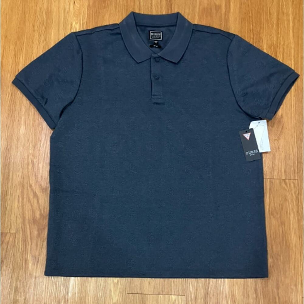 Guess Men Peony Jacquard Polo SlimFit Grey Shadow T-Shirt XL